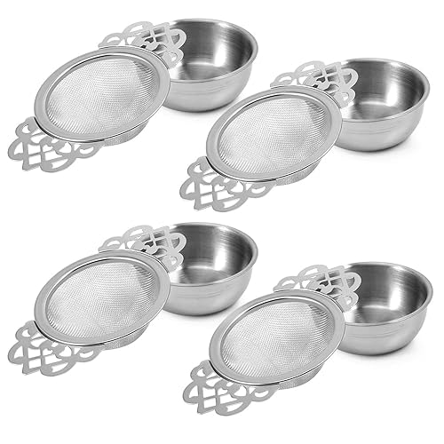 Picowe 4 Pack Tea Strainer Bowl, Stainless Steel Sliver Tea Strainers for Loose Tea Fine Mesh for 2.5-4 Inch Cup Mouth - 4 Pack