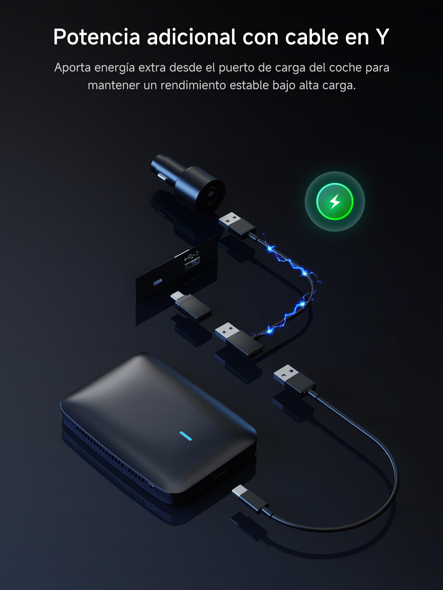 Adaptador Inalámbrico CarPlay Android Auto, CarPlay AI Box para CP/AA por Cable, 2G+16G, Dual WiFi y Bluetooth Hub IoT, BLE, para Netflix/Youtube/Tarjeta TF, DriveChat AI Voice, CB4A