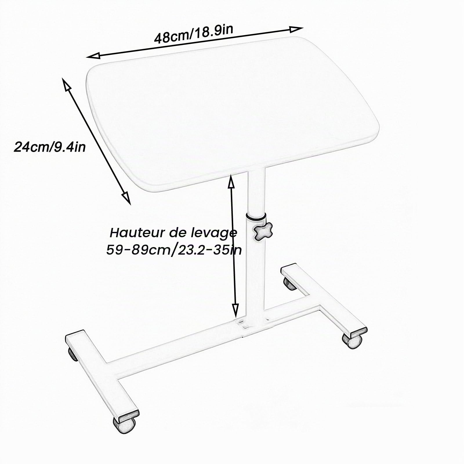 Table Camping Car Pliable à 90°, Table de Repas Pliable, Hauteur Réglable, Coins Arrondis, Bureau pour Caravanes, Fourgons Aménagés(Black,48x24cm/18.9x9.4in)