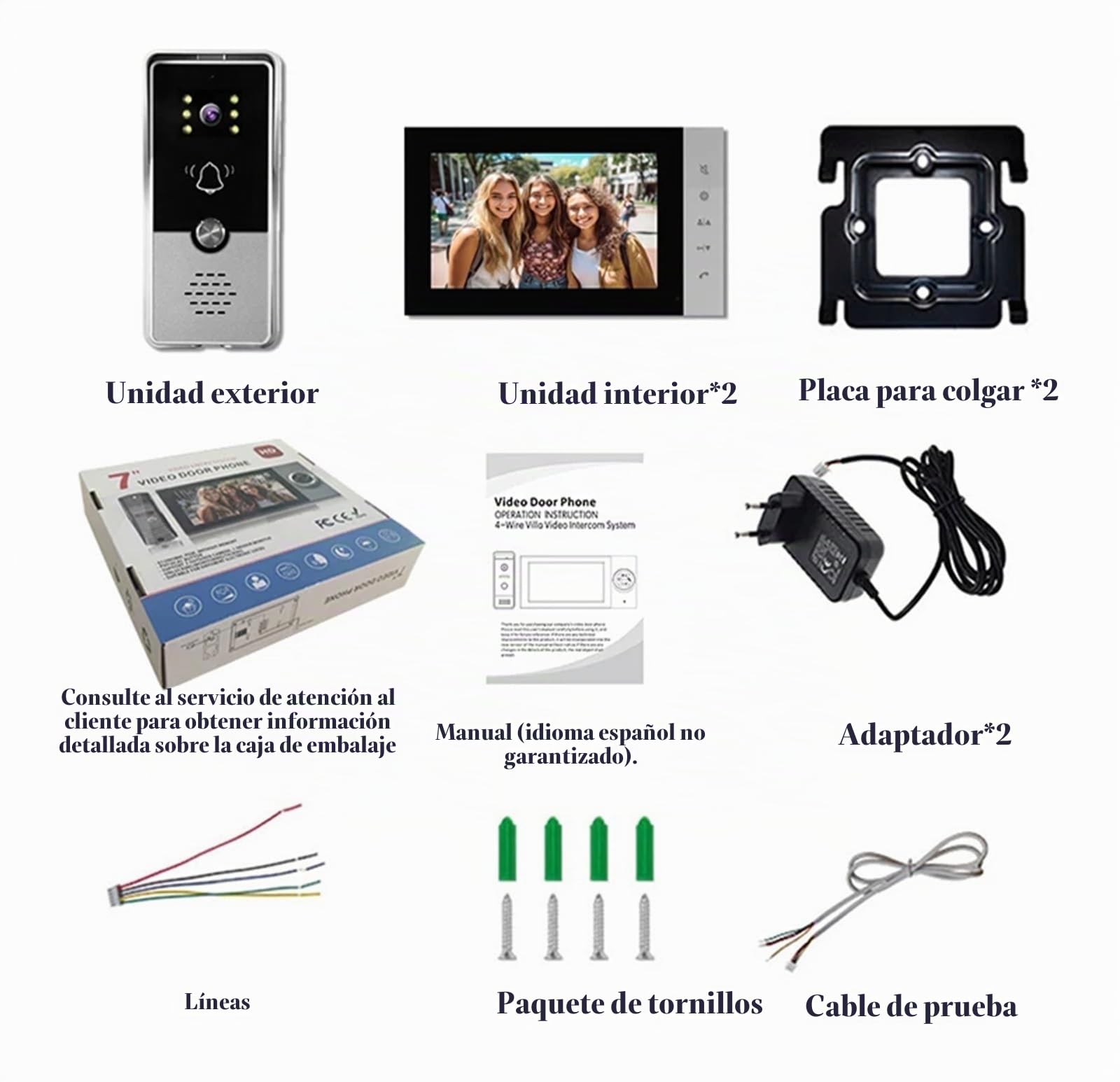 Timbre con vídeo Inteligente Videoportero cableado, 2 monitores, Puerta analógica de última neración, Puerta económica, teléfono para hogares Inteligentes, oficinas y hogares