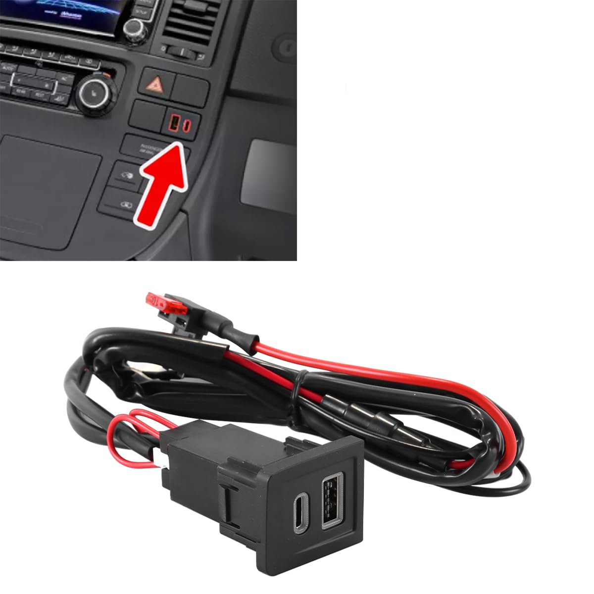 Szybka ładowarka do telefonu samochodowego QC3.0 USB, odpowiednia do Volkswagen Multivan T5 2003-2009.