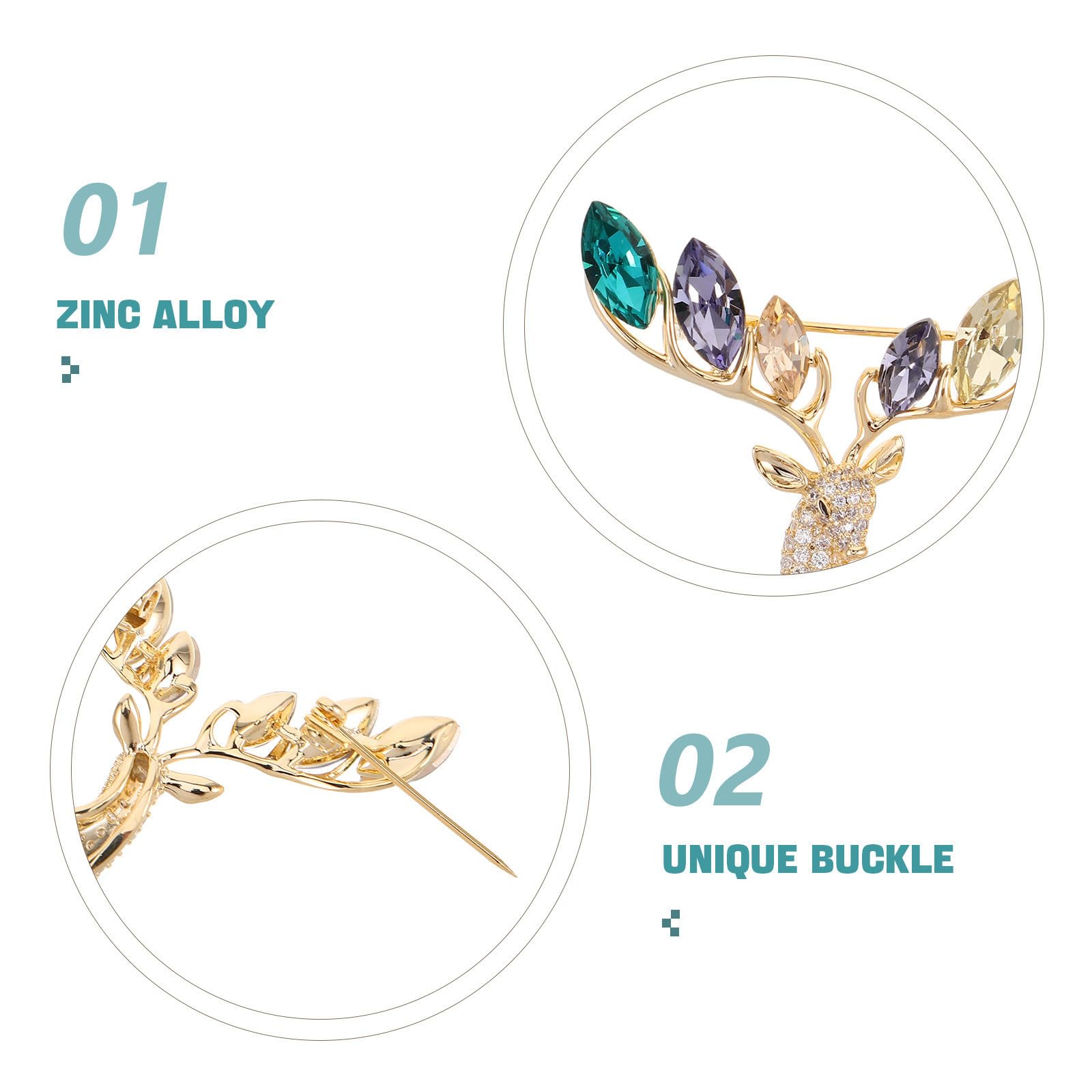 4 Piezas Broche de Alce Brillante Dorado Cobre y Rhinestone para