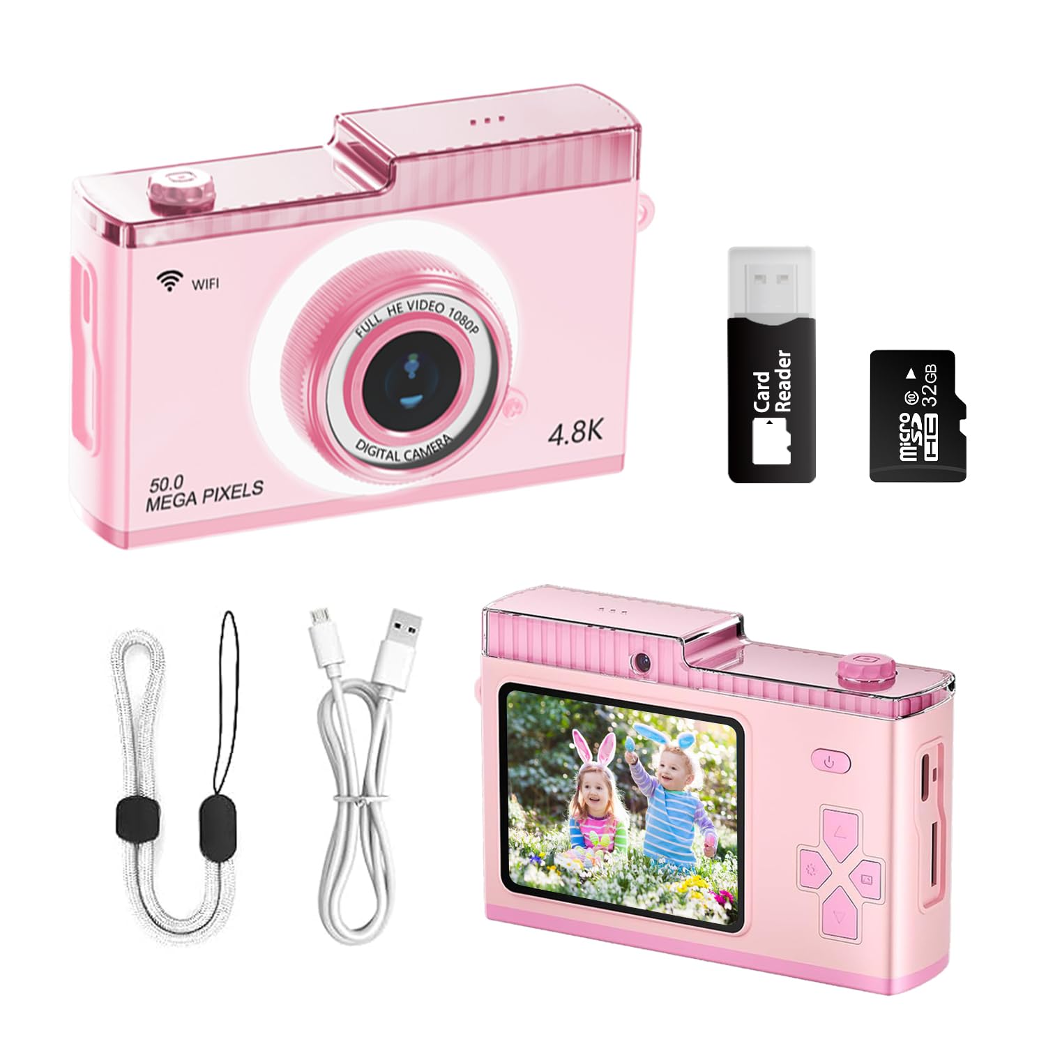HEYMAO Kids Digital Camera,40MP & 4K HD Digital Camera,MP3,with 32GB TF Card,USB-C Charging,Selfie Kids Camera,Easy-to-Use Children's Camera,Toys for