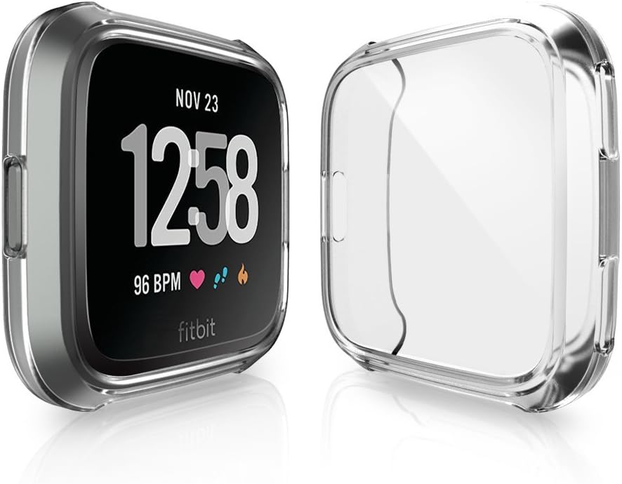 iHYQ Case for Fitbit Versa,Soft TPU Plated Screen Protector Cover Scratch-Proof All-Around Protective Bumper Shell for Fitbit Versa Smartwatch Accessories, Clear