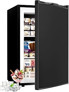 Feelfunn 3.0 Cu.ft Upright Freezer - Compact Mini Freezer with 7 Adjustable Thermostat, Removable Shelves, Reversible Single Door, 360°Uniform Cooling Small freezer for Home Office Kitchen Dorm, Black