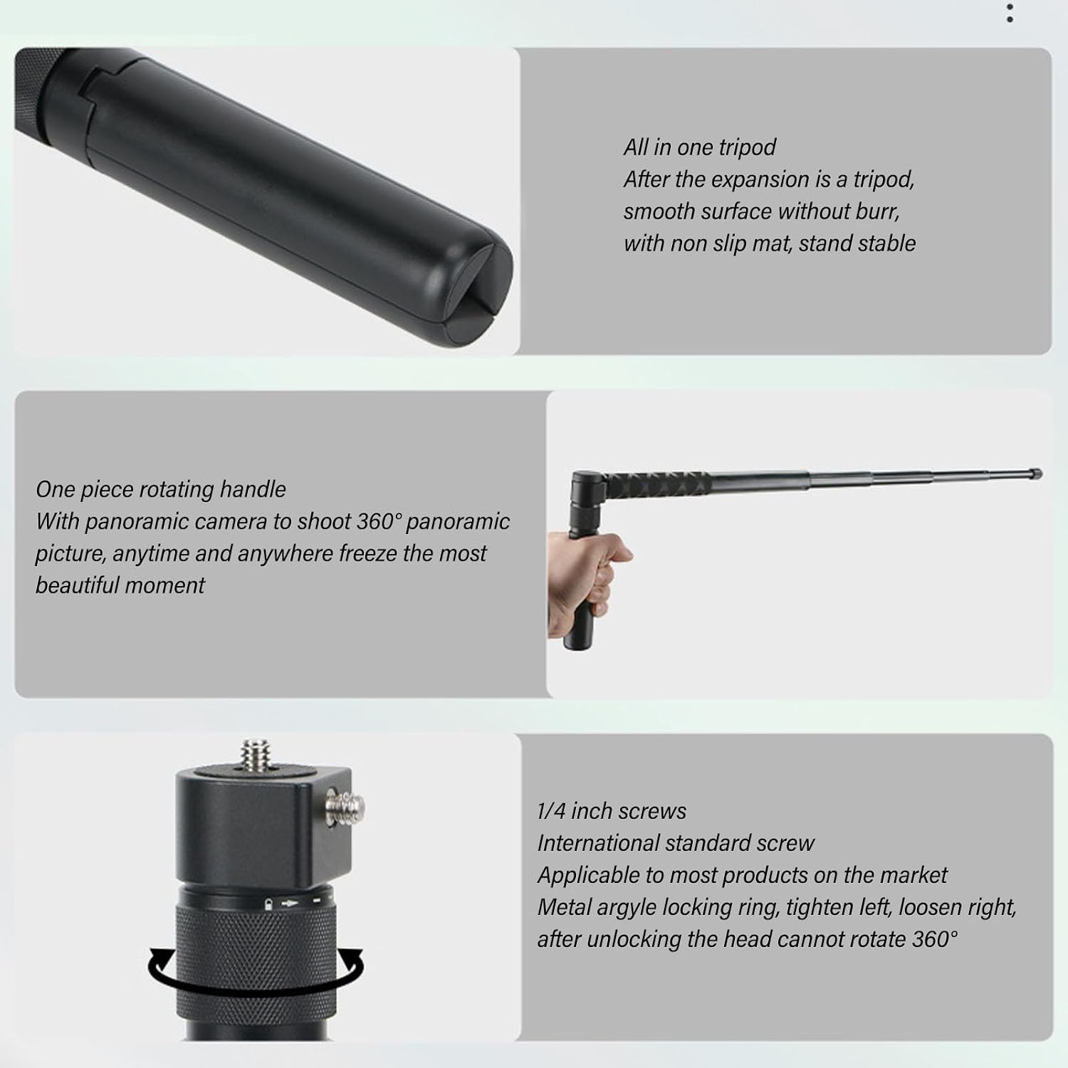 Action Camera Selfie Stick, Aluminum Alloy Selfie Stick Tripod, Extendable Selfie Stick for 360X3 GO 2 ONE RS X2 R X