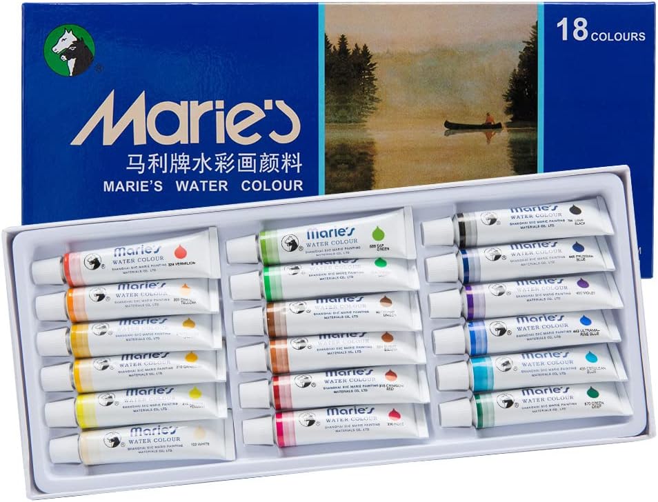 Marie's Artist Extra Fine Watercolor Sets - High Pigment and Concentration 12mL Watercolor Paint Set for Artist, Students, Teachers, Professionals, & More! - Set of 18