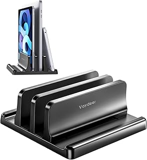 VAYDEER Suporte vertical para computador portátil, suporte vertical ajustável para portátil 4 em 1, com 2 ranhuras para economizar espaço para MacBook, portátil, iPad, portáteis de até 17,3 polegadas