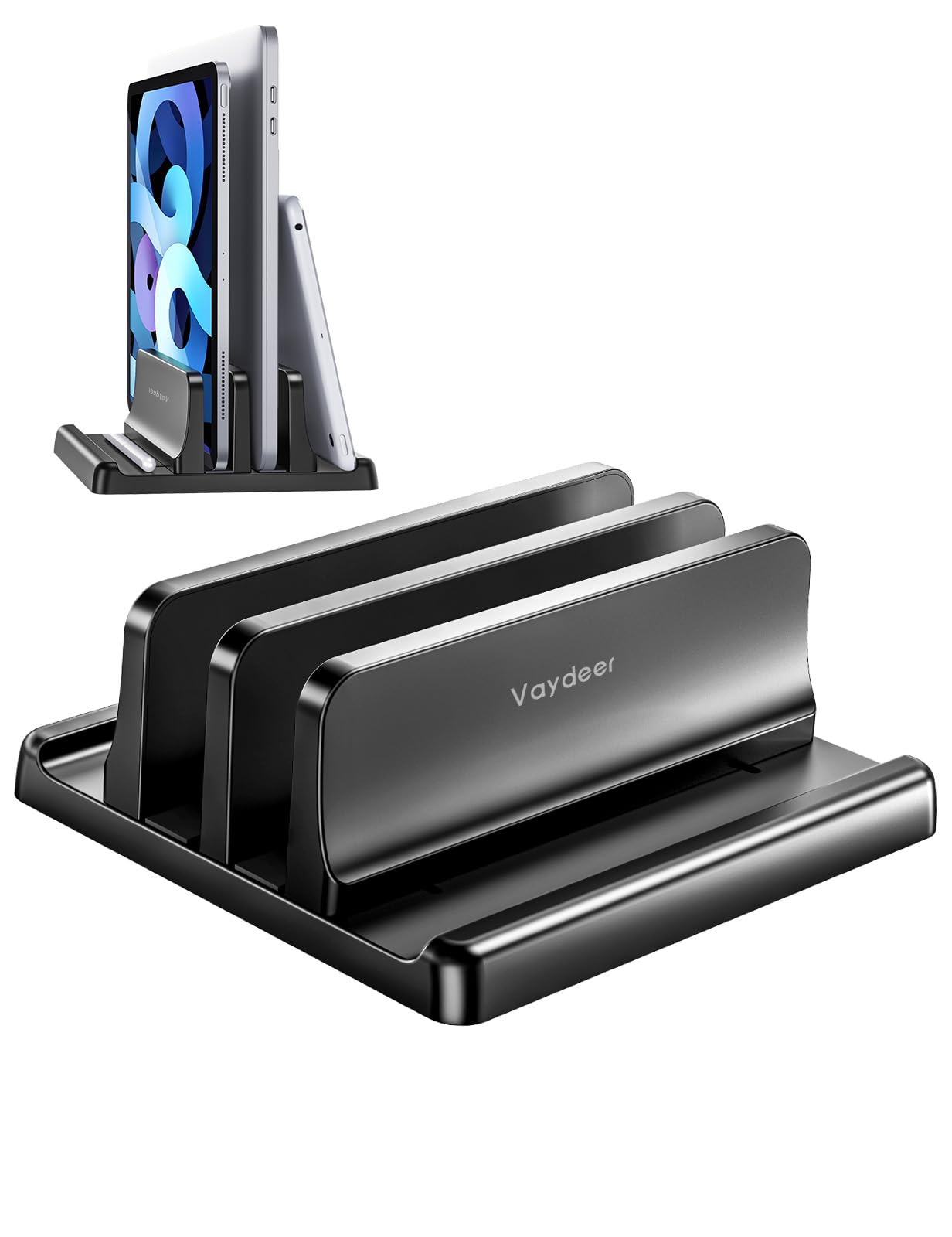 VAYDEER Supporto verticale per computer portatile 4 in 1 con 2 slot per computer portatile, portatile, portatile, iPad, laptop fino a 17,3 pollici, colore: nero