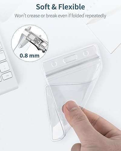 Miniatura 3 de Pawfly Paquete de 12 portatarjetas verticales para tarjetas de identificación, impermeables, transparentes, funda protectora de tarjetas de alta