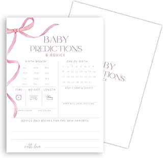 Advice For New Parents Baby Shower, Baby Predictions & Advice Cards For Baby Shower Games Activities, Wishes for Baby, 25 Double-Sided Thick Cards – Pink Bow A05