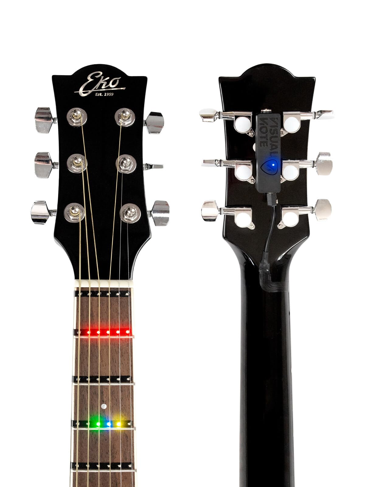 Kit F, dispositivo para aprender y enseñar la guitarra, compuesto por una lámina LED RGB para el teclado y una aplicación, compatible con eléctricas y acústicas escala de 648 mm