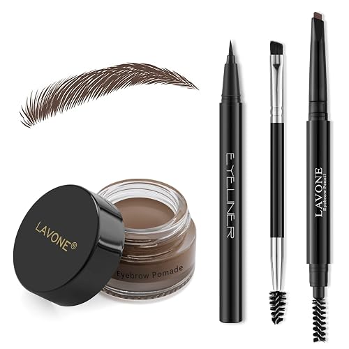 LAVONE Eyebrow Makeup Kit, Waterproof Brow Pencil, Pomade, Eyeliner, Dark Brown