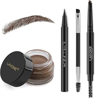 LAVONE Dark Brown Eyebrow Kit: Waterproof Brow Pencil, Pomade, Eyeliner & Dual Brush - Smudge-Proof, Long-Lasting Brows