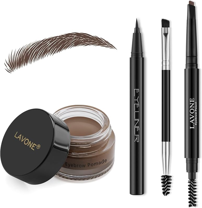 LAVONE Eyebrow Makeup Kit,Waterproof Brow Pencil,Pomade,Eyeliner-Dark Brown | 4-in-1 brow kit, long-lasting,smudge-proof, waterproof eyebrow pen, pomade, eye liner, brow brush, creates natural full brows