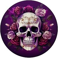 Vista 3 de Synthwave - Flores de otoño de calavera de azúcar, rosas blancas, moradas, PopSockets intercambiables
