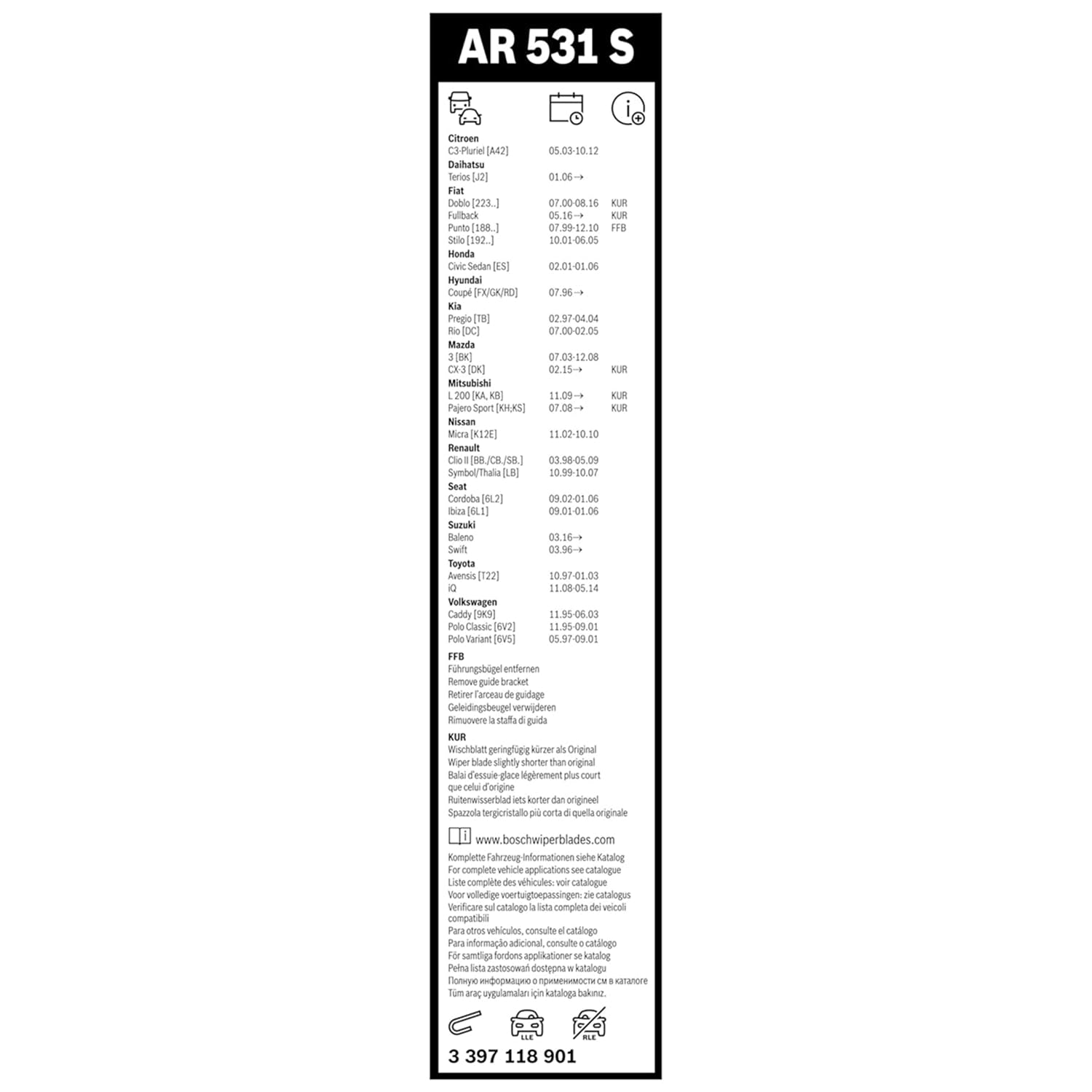 BOSCH Balai d'essuie-glace Aerotwin Retro Spoiler AR531S 3397118901 | Compatible avec: ASTON MARTIN CYGNET, BMW 3, 3 Cabriolet, 3 Coupe, 3 Touring, CHEVROLET MALIBU, ORLANDO, CHRYSLER NEON