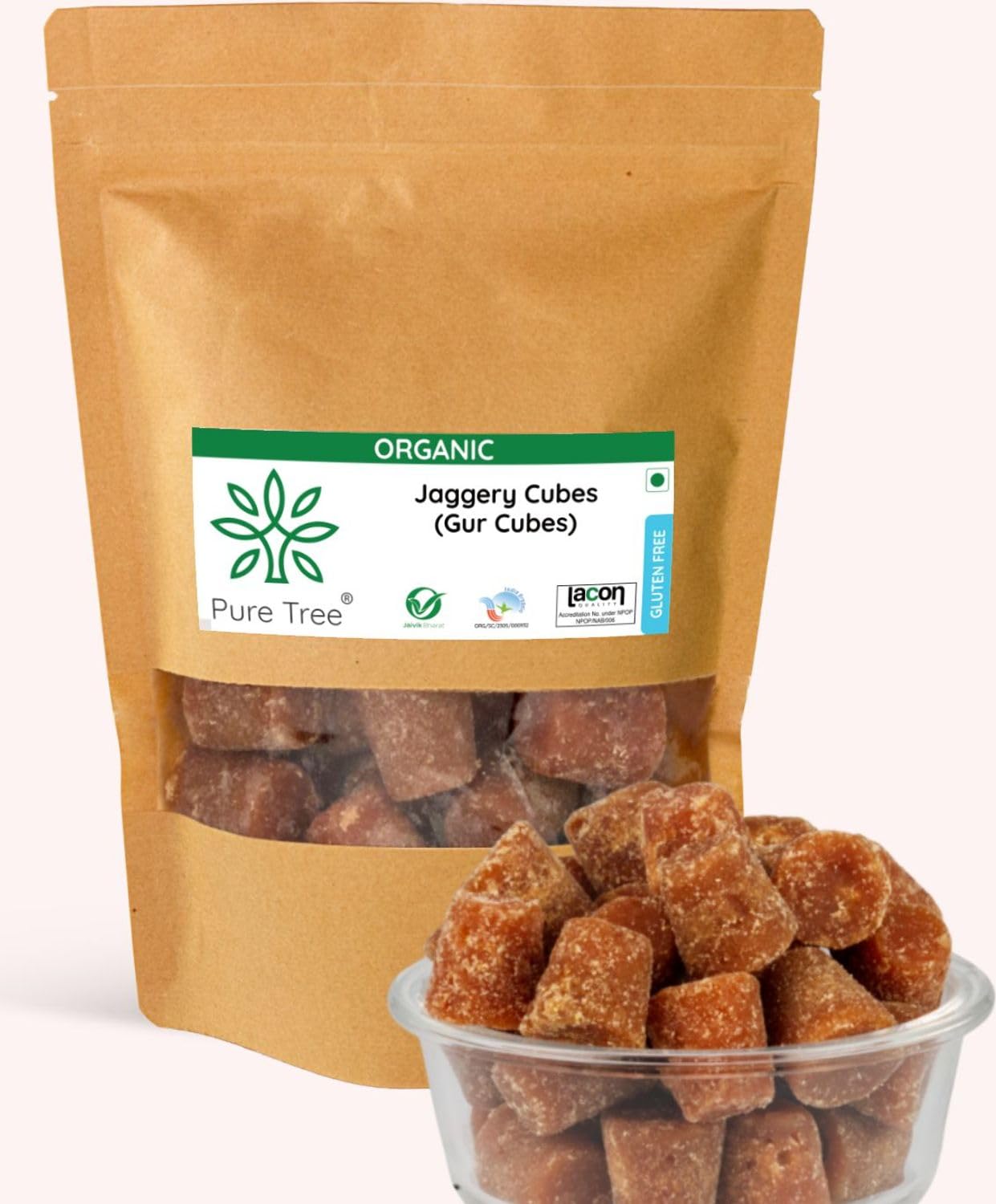 Pure Tree Certified Organic Jaggery Cubes | 400 g | Gur Cubes Small | Vegan | jaggery Small Pieces | Desi Gud Jaggery Cubes For Cakes, Tea, Coffee & Sweets (B0BY4M9JLW) Amazon Price History, Amazon Price Tracker