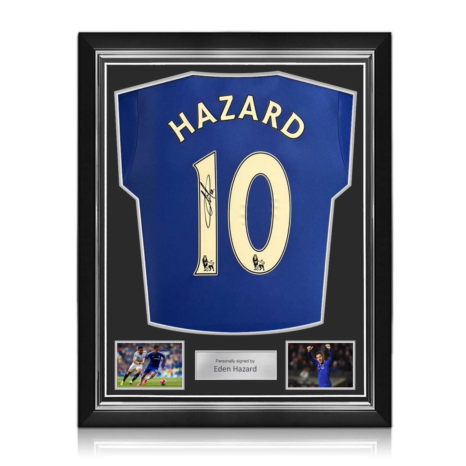 Exclusive Memorabilia Eden Hazard Signed Chelsea 2015-16 Home Football Shirt. Superior Frame Blue