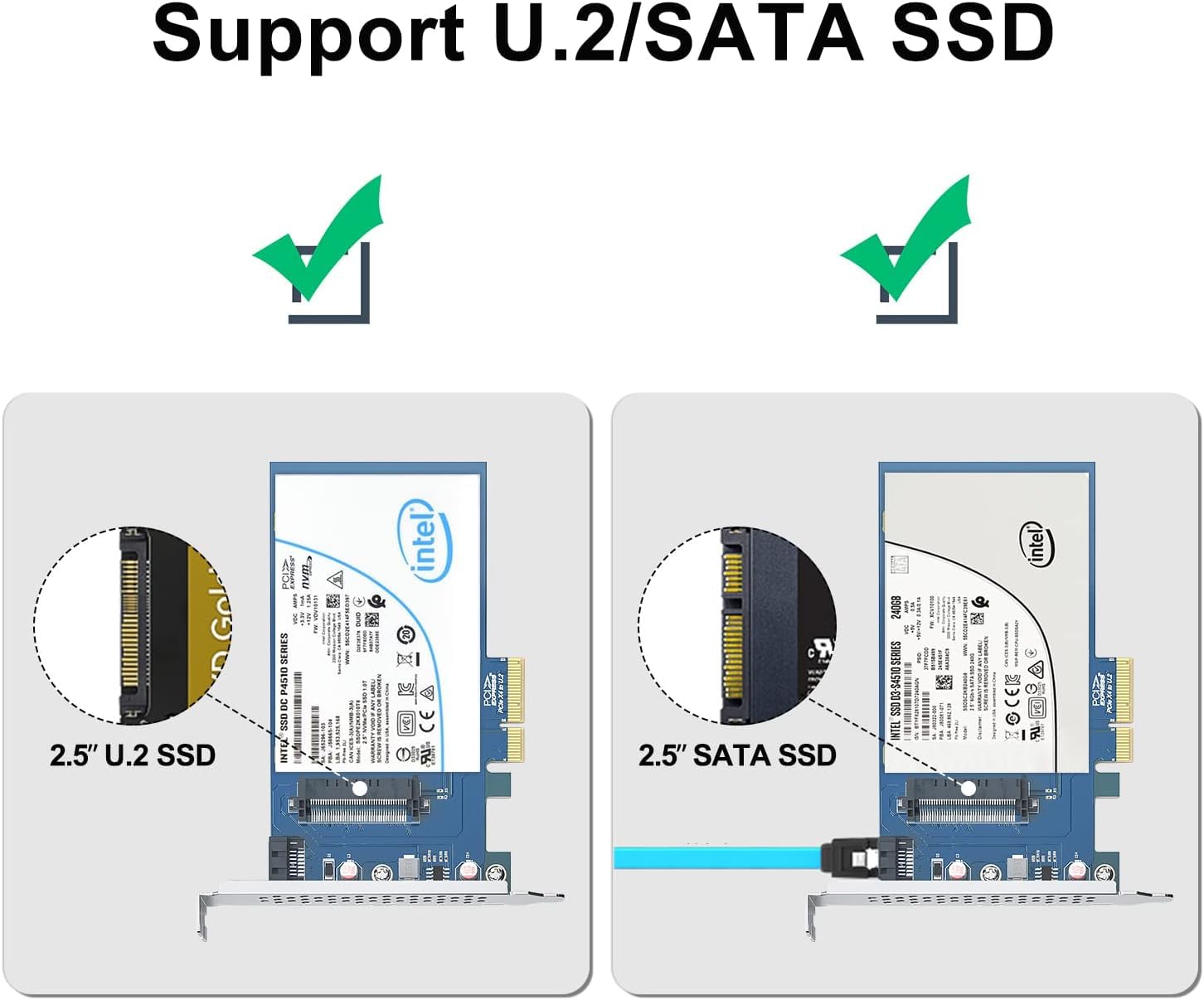 10Gtek U.2 SFF-8639 to PCIe Adapter, PCIe 3.0 x4 Expansion Card for 2.5" U.2 NVMe SSD or 2.5" SATA SSD
