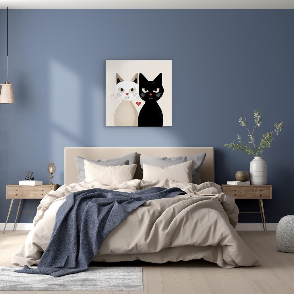 Canvas for Living room. Feline Yin and Yang � A Heartwarming Tale of Contrasting Companions, 27 x 18 inch Canvas Wall Art - Ready to Hang - 69x46 cm (27x18 inch)