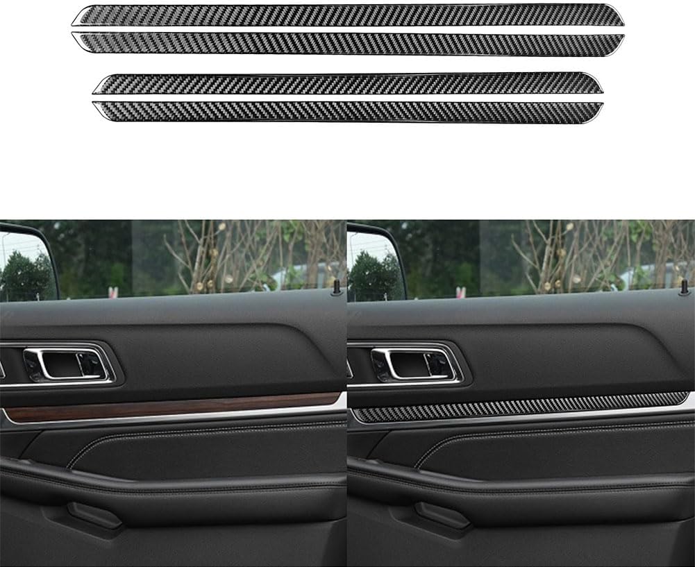 Real Carbon Fiber Trim Cover Compatible with Ford Explorer 2013 2014 2015 2016 2017 2018 Sport XLT Interior Accessories Black and Red. (Door Sill, Black)