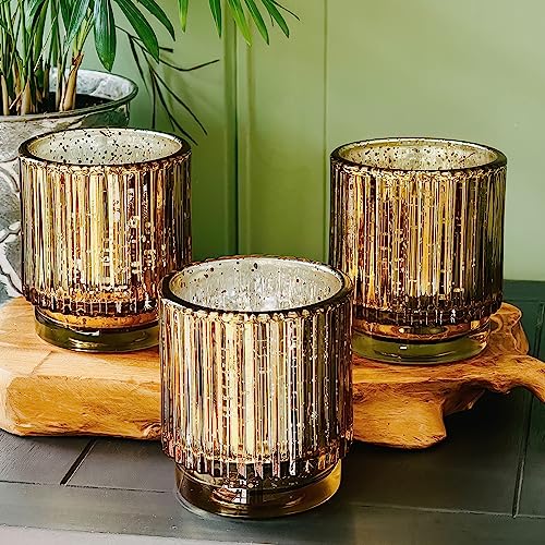 Kate Aspen Gold Votive Candle Holders - Vintage Ribbed Glass Candle Holder Set of 6 - Mercury Glass Tealight Holders for Christmas Table Decor, Holiday Centerpieces, Fall Thanksgiving Tablescape by Kate Aspen - Image 4