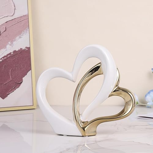 Miniatura 6 de Estatuas de corazón de cerámica de oro blanco, esculturas abstractas para el hogar, para dormitorio, boda, decoración de San Valentín y regalos para