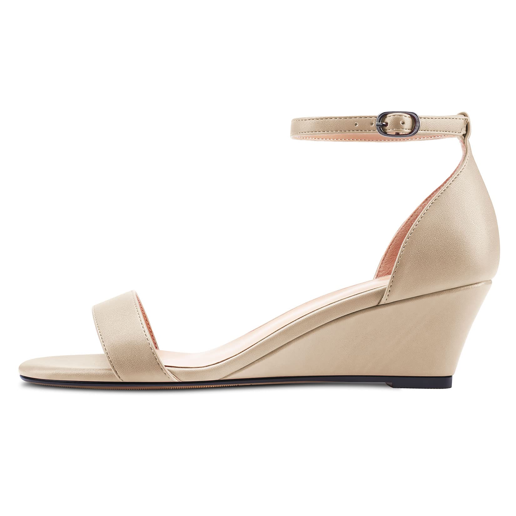 Saekcted Mujer Chunky Ancho Medio cuña esparto Heel Abierta Punta Sandalias Correa Tobillo 5 CM Heels Clear Clásico Zapatos