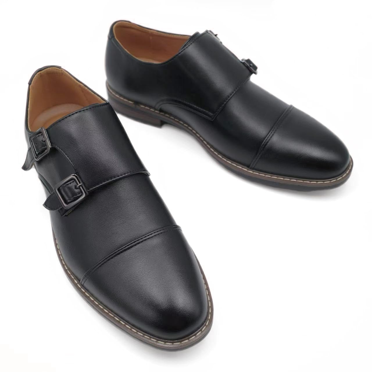 Finishing & Sewing Zapatos de vestir Oxford para hombre, puntera con doble correa de monje
