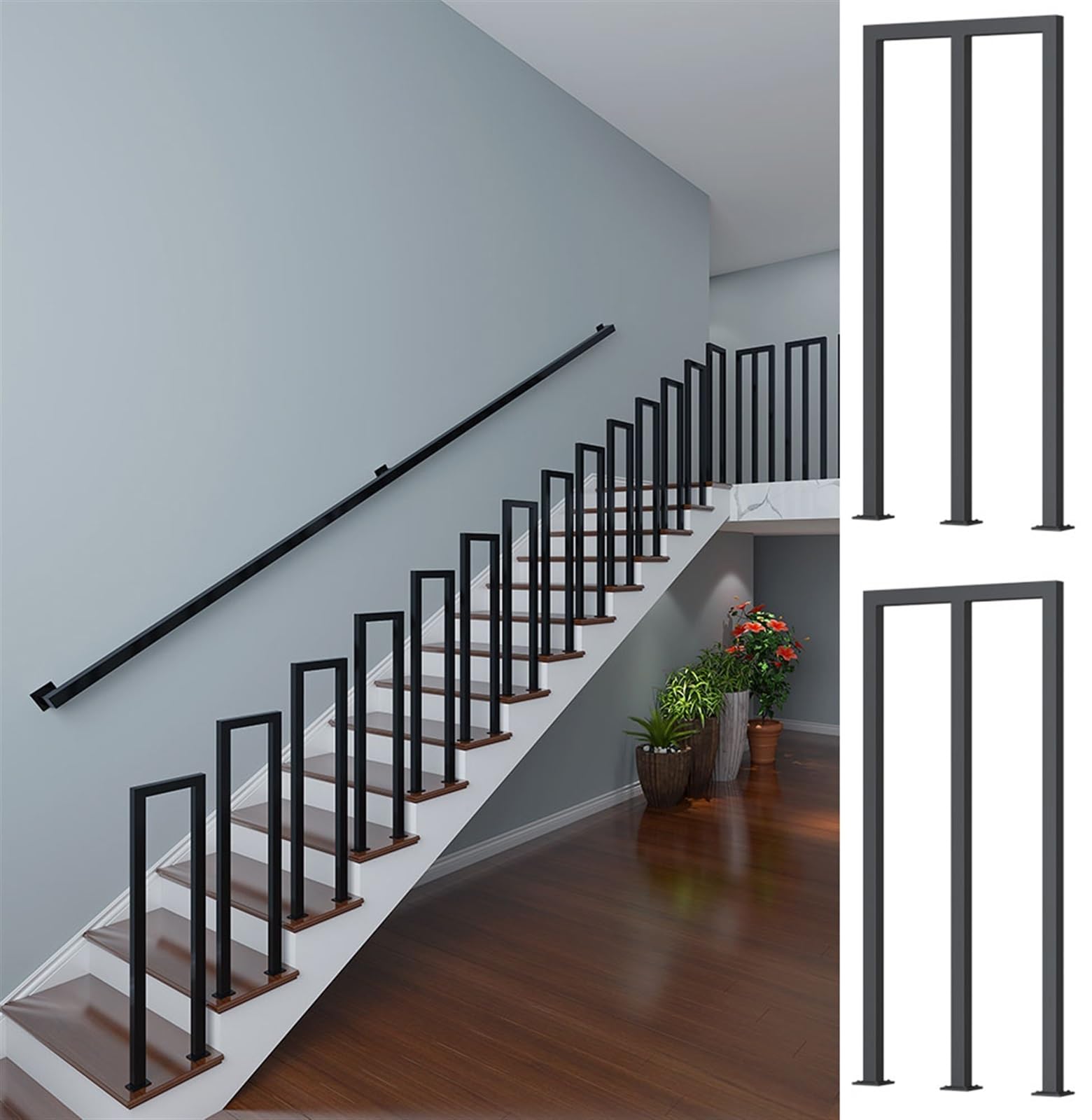 Garde-corps en fer forgé en M rampe d'escalier haut de gamme noire pour intérieur et extérieur