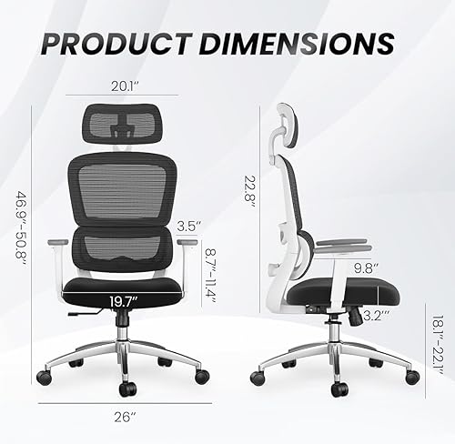 Miniatura 2 de Soohow Silla ergonómica de oficina en casa, silla de escritorio ergonómica con soporte trasero, reposabrazos 3D y reposacabezas ajustable, silla de