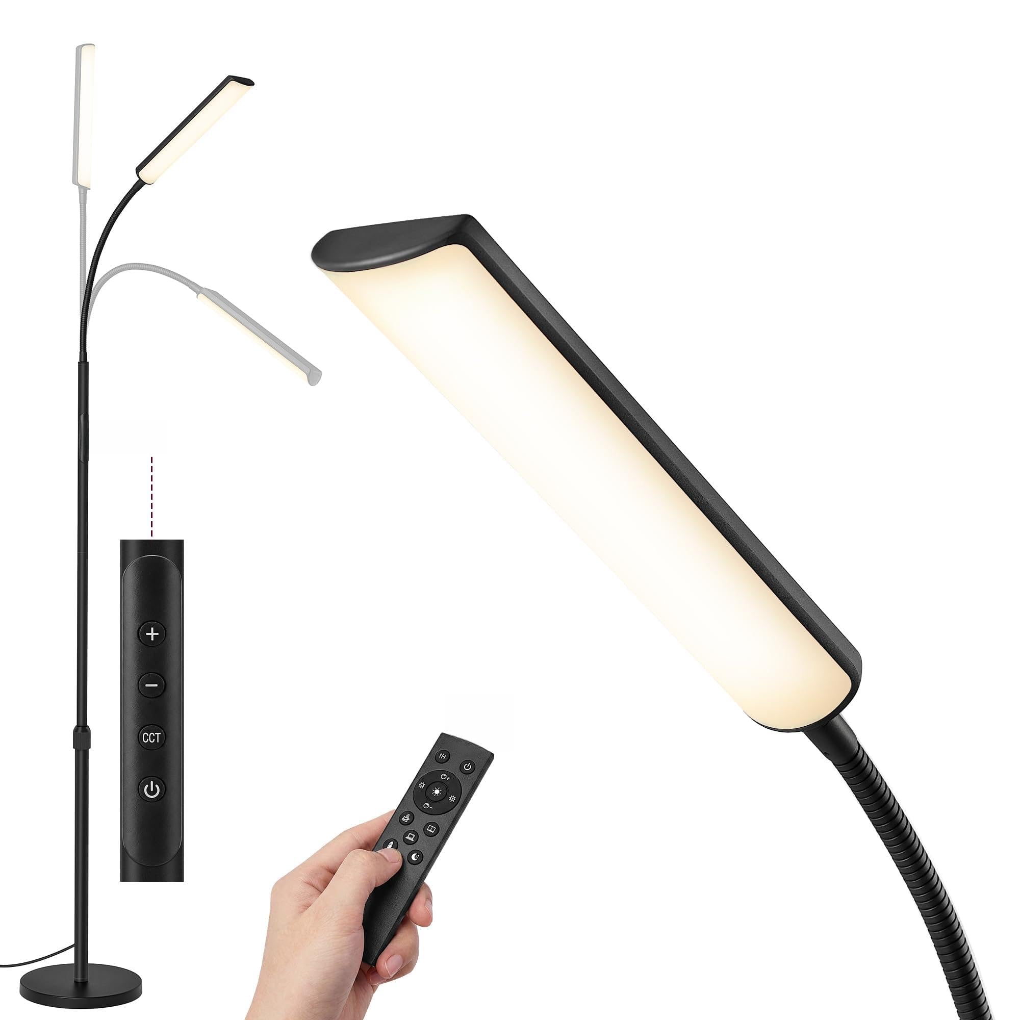 VASAGLE LED Floor Lamp for Living Room, Adjustable Height 141-175 cm, 15W Reading Lamp Floor Standing, 360° Rotating Head, Timer and Memory Function, Button and Remote Control, Matte Black LFL007BD03