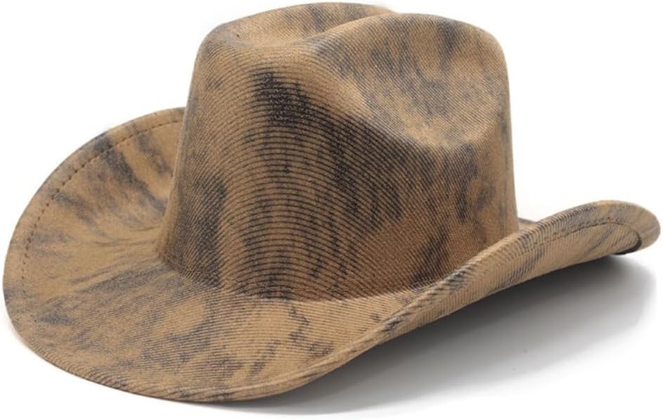 Western Cowboy Hat, Brown, Distressed Faux Leather Texture, Wide Brim Style