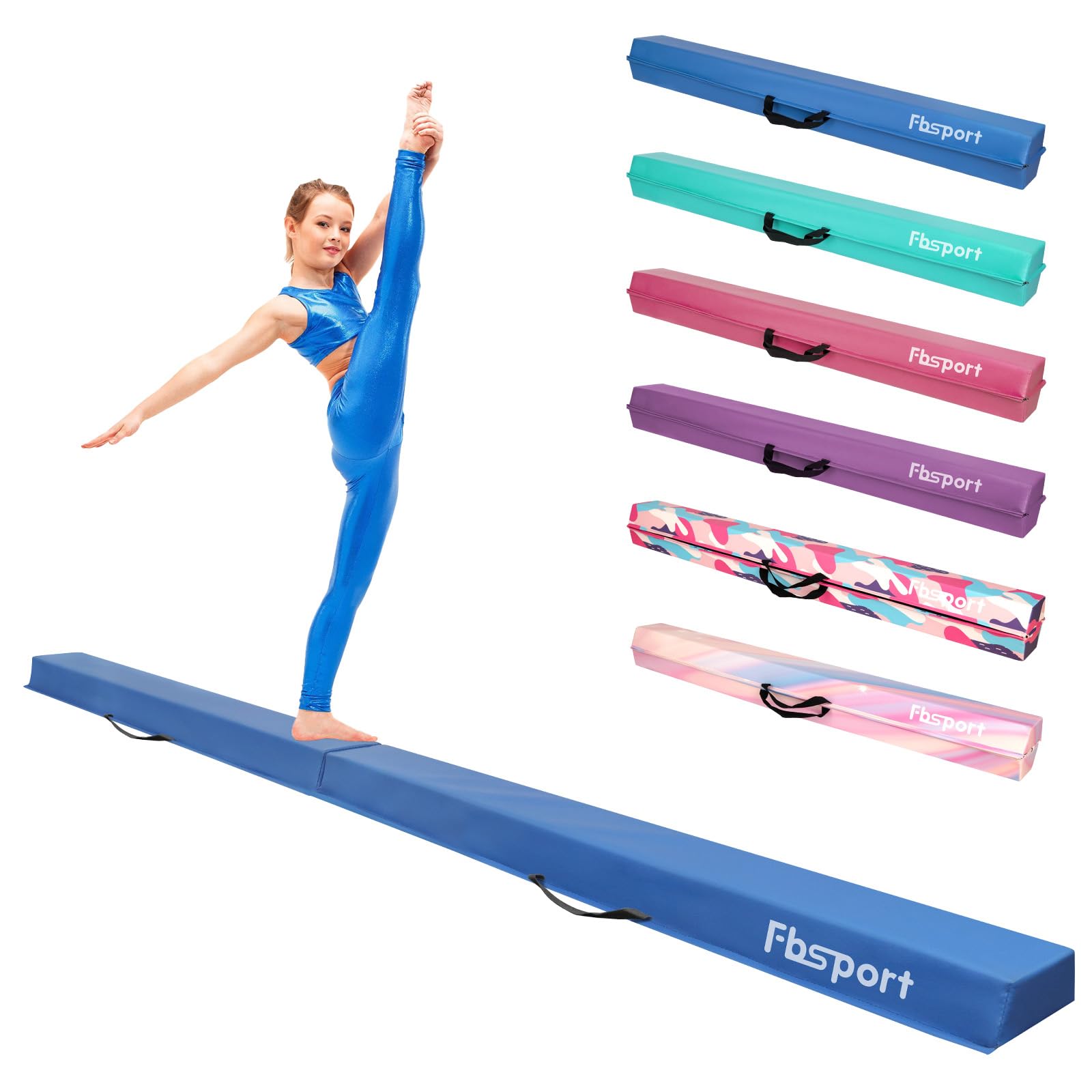 FBSPORT8/10ft Balance Beam: Folding Floor Gymnastics Equipment PU Leather for Kids Adults,Non Slip Rubber Base, Gymnastics Beam for Training, Practice, Professional Home Training