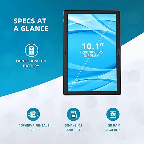 Vista 4 de Tablet 10 inch Android 11 4G LTE Tablet PC with 2 SIM Slot 4GB RAM 64GB ROM 128GB Expandable Google Certified Octa-Core 16Ghz Tablet with 135 MP