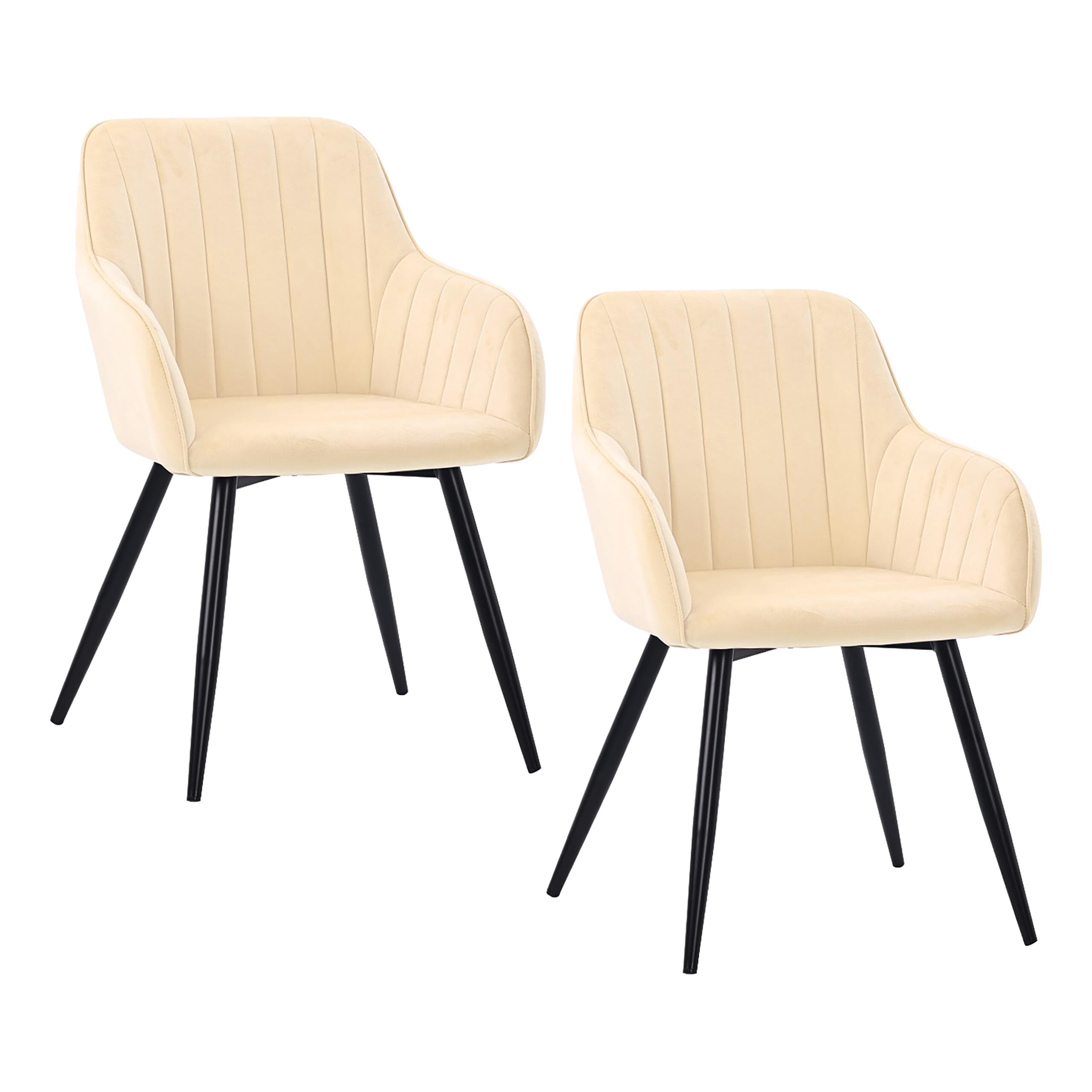 Relaxdays Silla de Comedor, Set 2, Terciopelo, Patas Metal, Brazos, Beige