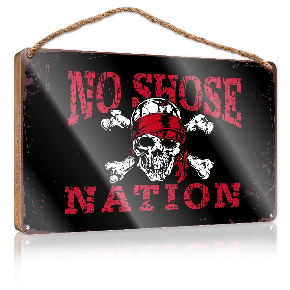 FZFN Funny Room Decor No Shoes Pirate Wooden Sign Porch Decorations Outdoor Home Decor Farmhouse(15X28CM)