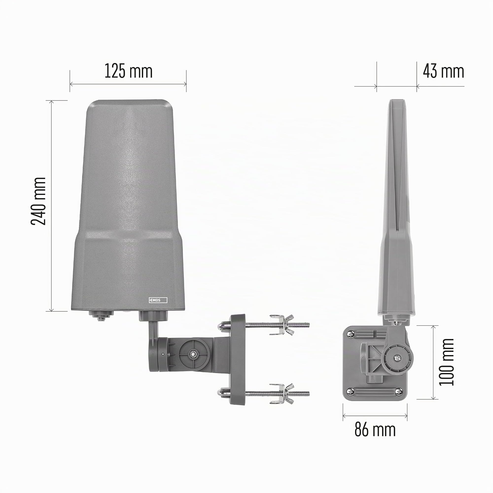 EMOS Antenna esterna con amplificatore per ricezione remota, VHF/UHF/DAB Outdoor TV Antenna per TV DVB-T/DVB-T2, portata 0-80 km, filtro di blocco LTE integrato, filtro 4G, 5G