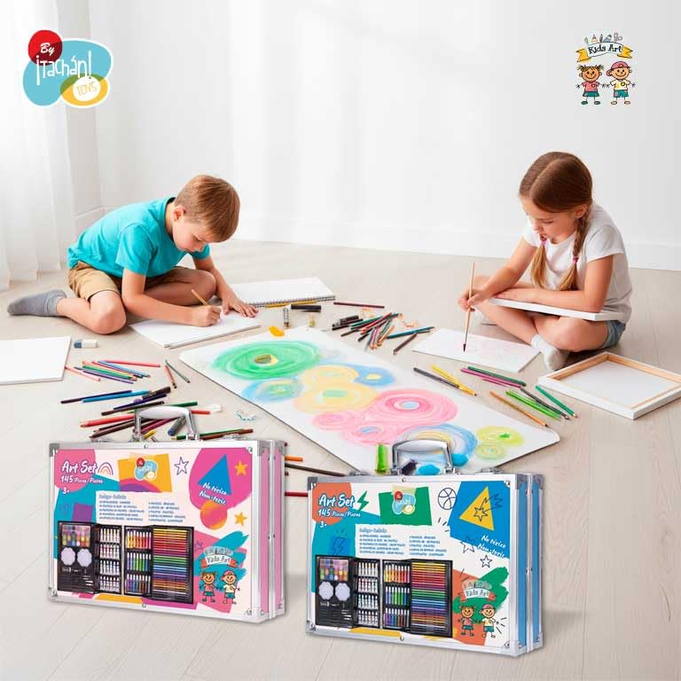 TACHAN CPA Toy Group 703T01071 Coffret artistique 145 pièces pour enfants Set créatif avec marqueurs, crayons, aquarelles et accessoires Étui métallique 34,5 x 24,3 x 8,7 cm