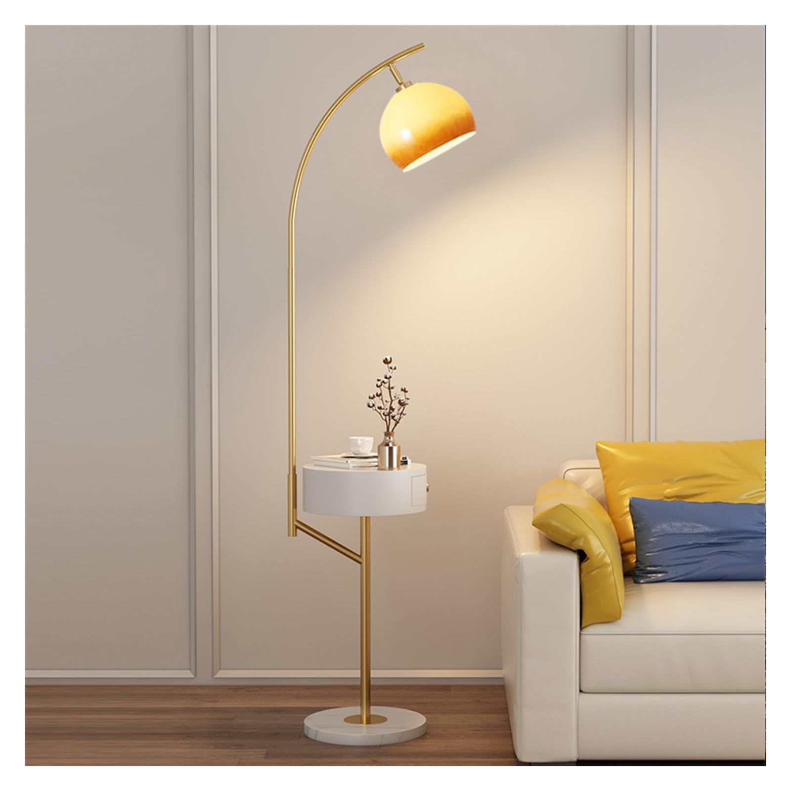 YHxFlux Lighting Adjustable Floor Lamp with Coffee Table, Modern Standing