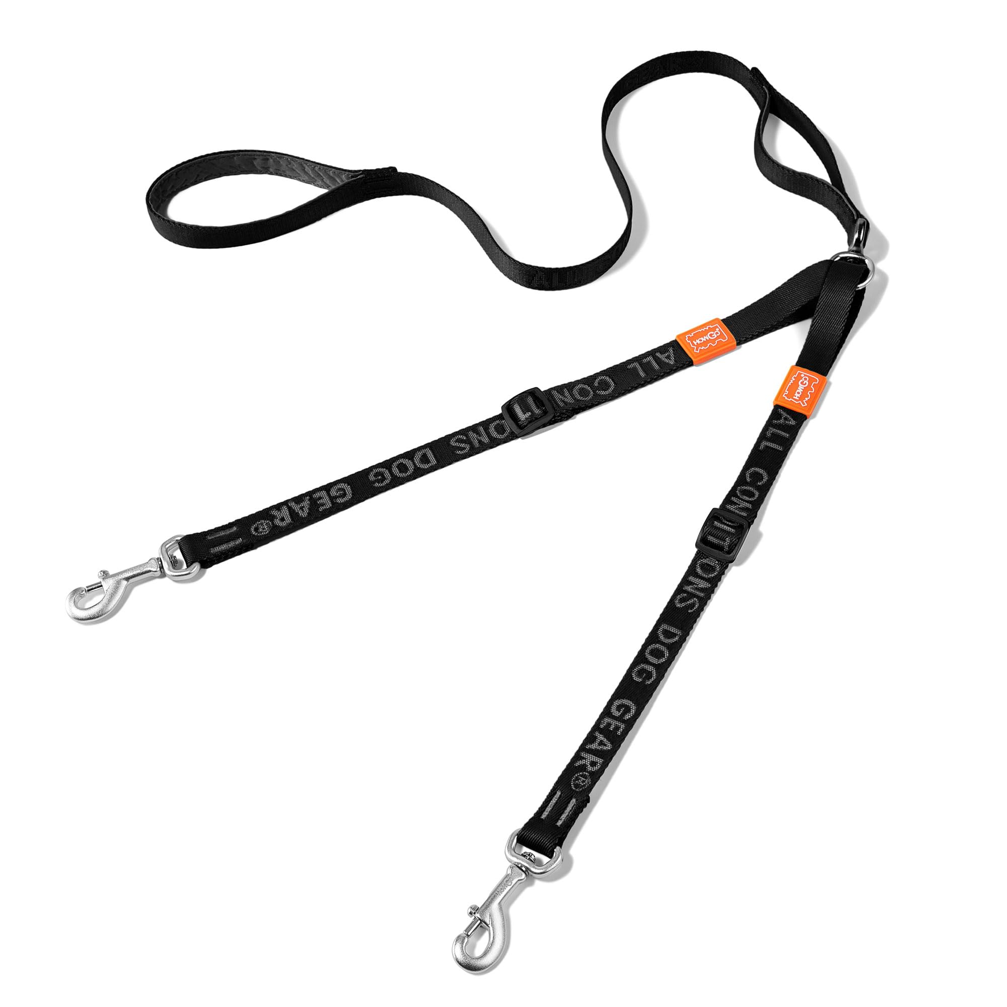 HOWGO Double Dog Leash, No Tangle 360° Swivel, Adjustable Two Padded Handles, Double Clip Dog Leash Coupler Splitter for 30~150 lbs Large and Medium Breeds (Black, 4/5'' x 4.8 FT, Ultralight)