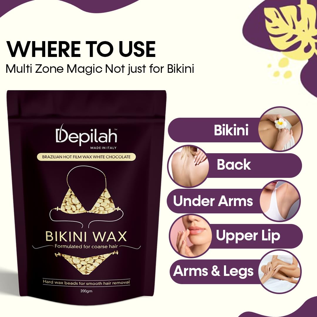 Depilah Brazilian Face Wax for Women, 200gm White Chocolate Film Wax for Face & Body - Stripless Wax Beans for Hair Removal - Easy Brazilian Wax 2