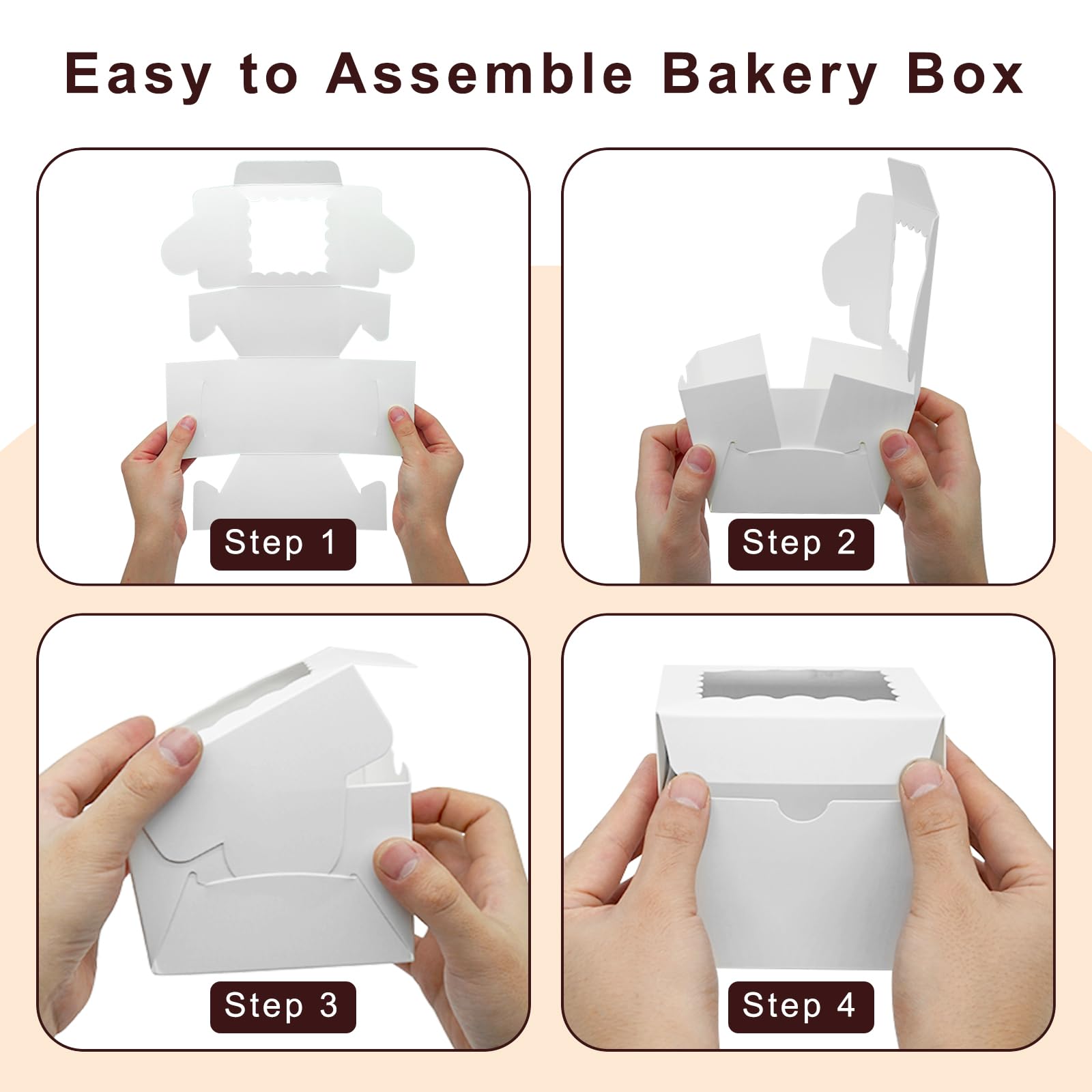 XINHPKGG 50 cajas de galletas de 4 x 4 x 2.5 pulgadas con ventana: cajas de panadería de Navidad, mini cajas de pasteles, cajas de dulces para cupcakes, dulces, chocolates, fresas, postre, blanco