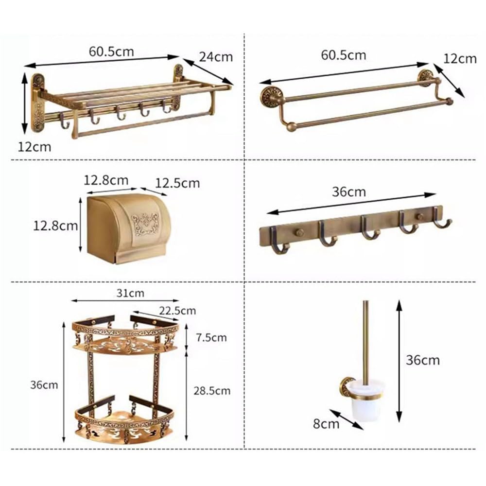 Accesorios de baño Estante de baño Antiguo Hardware de baño de Aluminio Toallero, Soporte de Papel Soporte para Cepillo de baño, Ganchos, Soporte para secador de Pelo 12