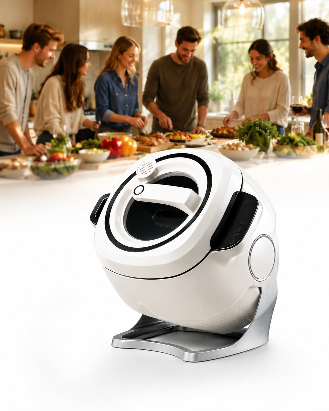 Machine Cuisine Automatique, Cuisson Tambour 6l avec Rotation 360°, Chauffage 3D, Contrôle Tactile Intelligent, 2000w, Cuiseur Multifonction pour Sautés Et Plats Mijotés
