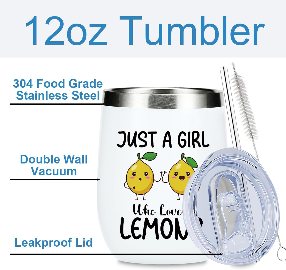 Funny Lemon Gifts, Cute Lemon Lovers Gift, Wine Tumbler Insulated Wine Glasses 12 oz Tumbler with Lid for Women Fruit Lover Girls Bestie Daughter Best Friend Sister Birthday Friendship Christmas - Image 2