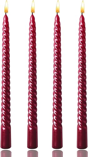 Wrcevtor Juego de 4 velas cónicas de 10 pulgadas  7.5 horas de combustión limpia sin perfume, para bodas, fiestas, decoración del hogar y ocasiones