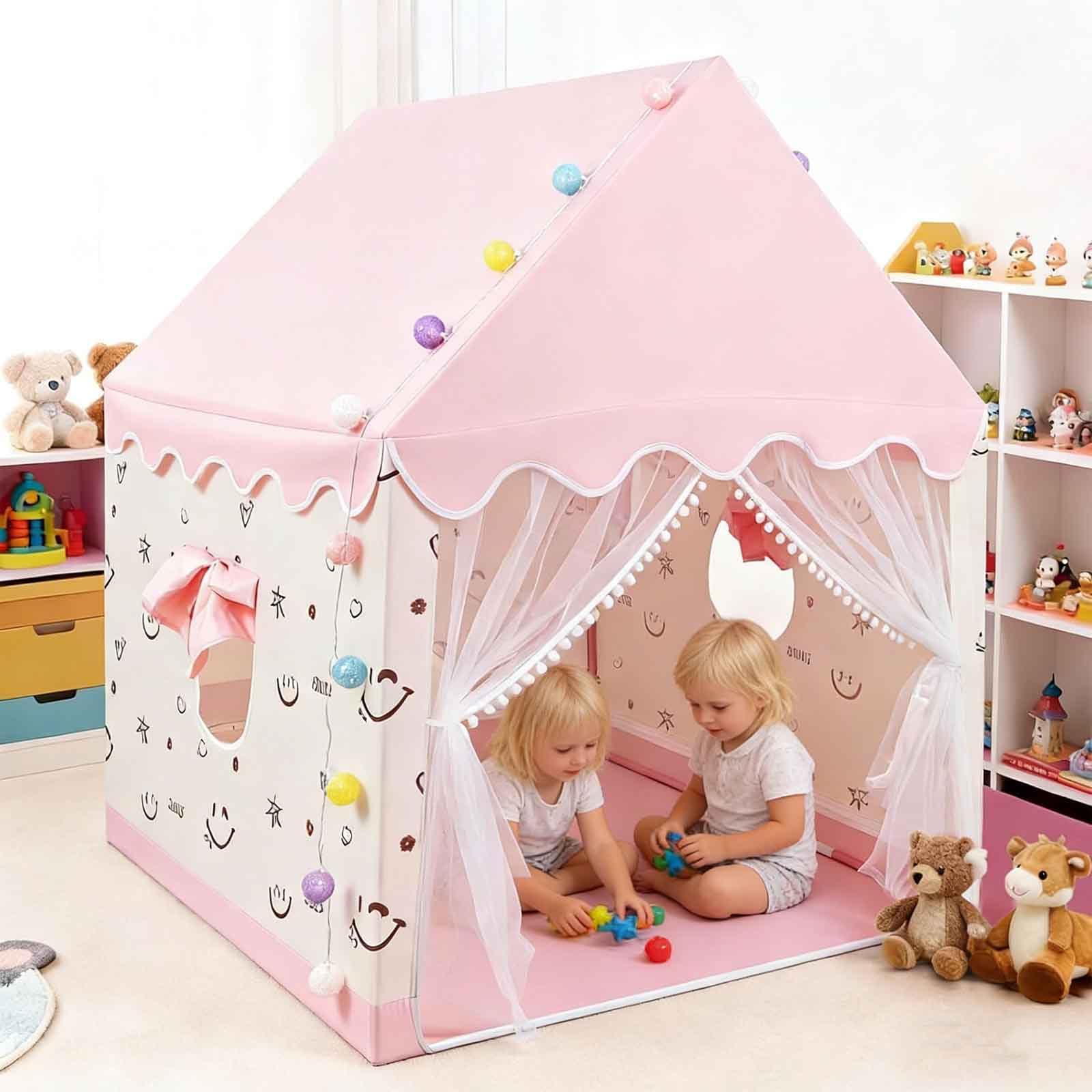 eSynic Tienda Campaña Infantil Casita Infantil Exterior Tienda de Juego para Niños con Toldo Tienda de Juegos Interior y Luces Rincón Acogedor para Niños Playhouse Infantil Casa de Juegos Global Recycled Standard Global Recycled Standard Global Recycled Standard