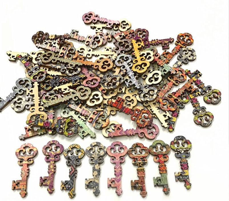 20PCS 40MM Mix Retro Key Wood for DIY Crafts Handmade Wooden Scrapbooking Embellishments Ornament Home Decoration 16x40mm - (Color: Mix Color, Size: 16X40MM)